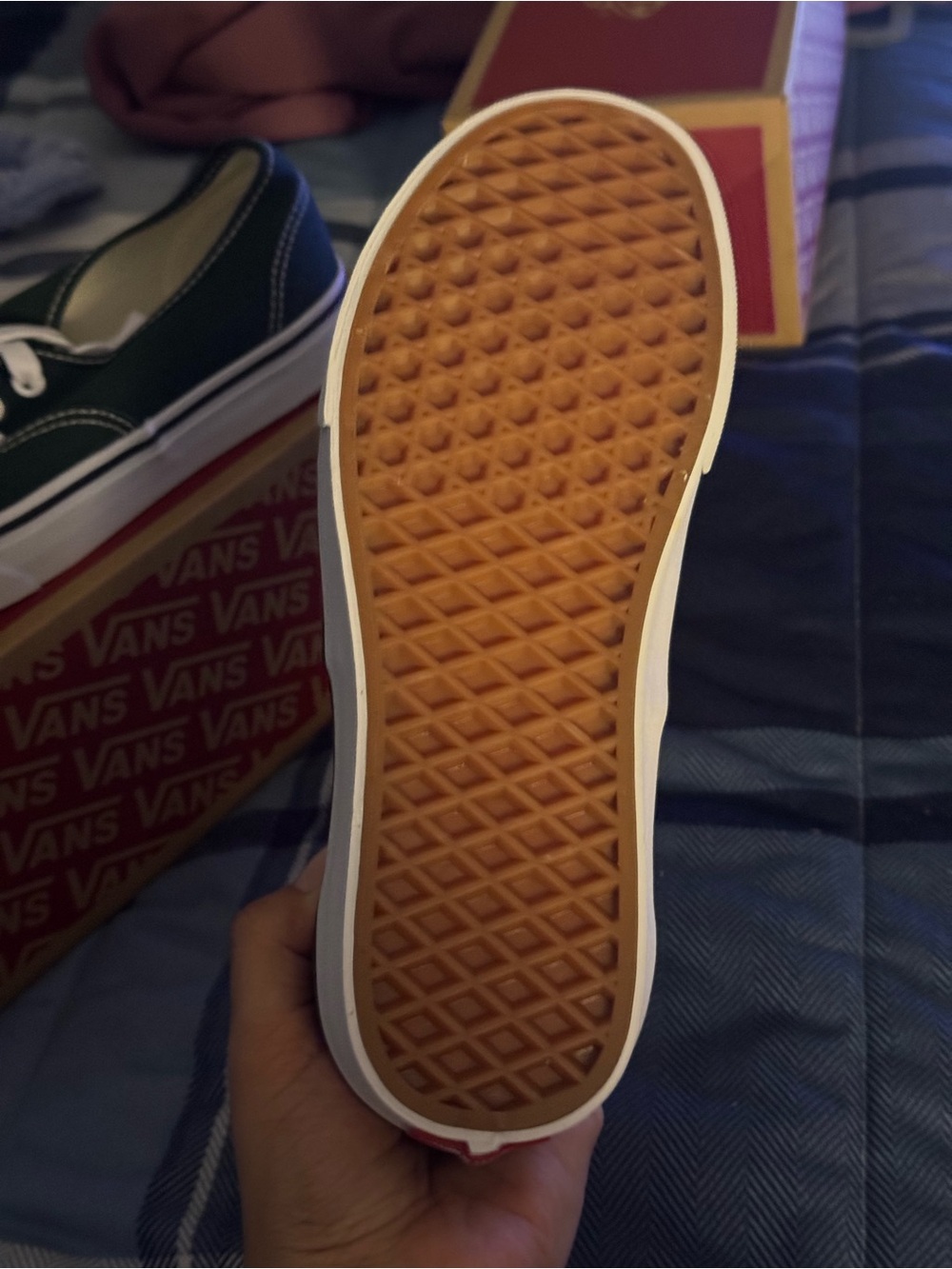 Vans Low-Top Canvas Sneakers in Dark Green & White - Picture 2 of 3